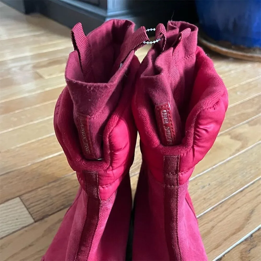 Lands' End Women's Red Suede Fleece Lined Winter Boots Size 6